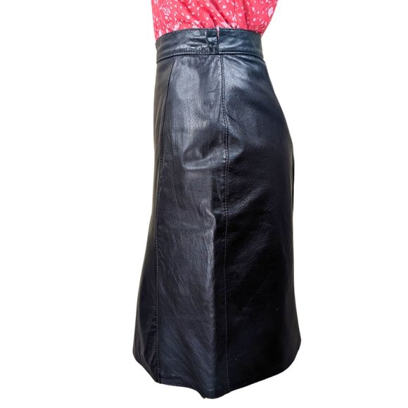 Genuine Black Leather Pencil Skirt Vintage XS Made in Argentina - Picture 2 of 8